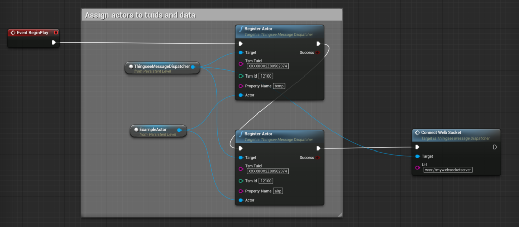 ThingseeMessageDispatcher must be initialized (and connected) before use. EventBeginPlay is perfect place for that.